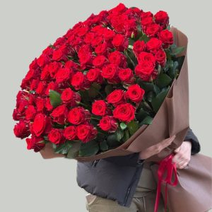 Букет 101 высокая красная роза, доставка цветов Харьков